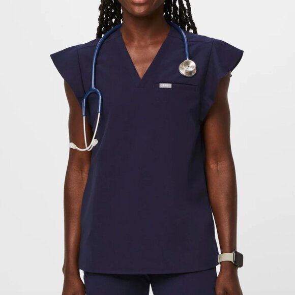 NEW FIGS Flutter Sleeve Scrub Top – Navy | Women’s Medium | Slim Fit | - Picture 1 of 2